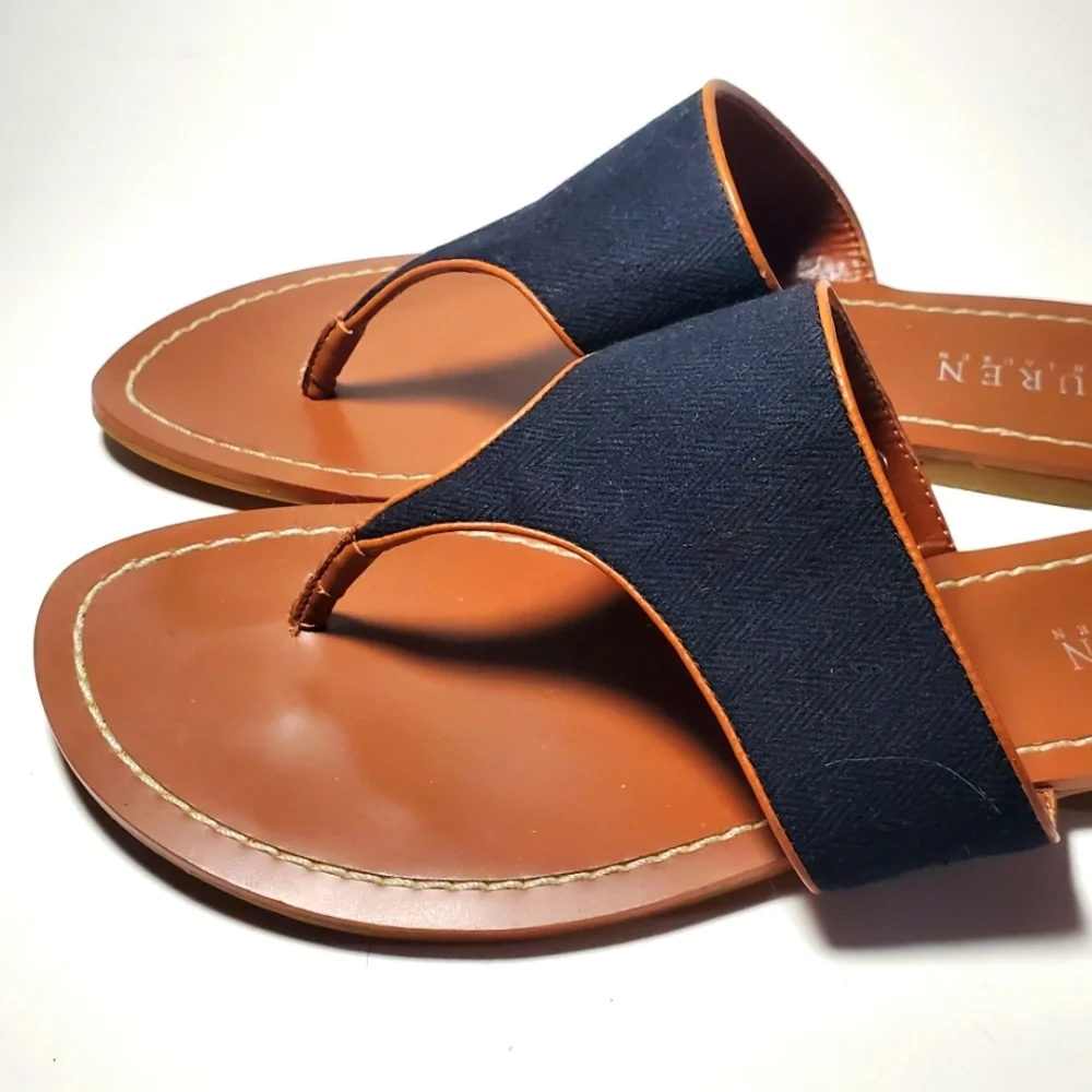 LAUREN Ralph Lauren Anaya Brown/Black Leather/Fabric Women's Sandal Size 8B EUC - Picture 3 of 6